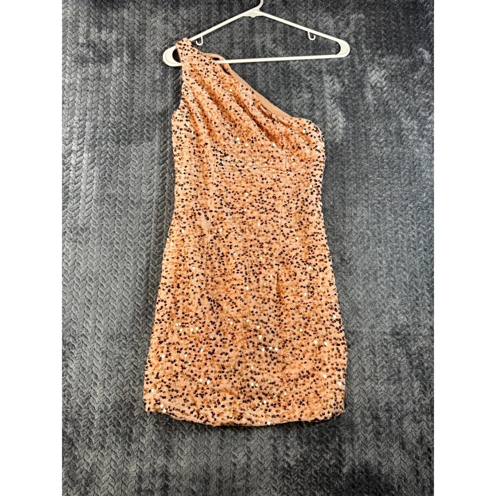 Lavetir One Shoulder Short Tight Homecoming Dress Womens 4 Peach Pink Sequins‎